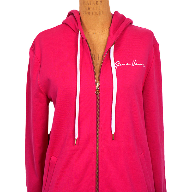 XS NEW $950 VERSACE Woman Hot Pink MEDUSA LOGO Oversize SWEATSHIRT HOODIE JACKET