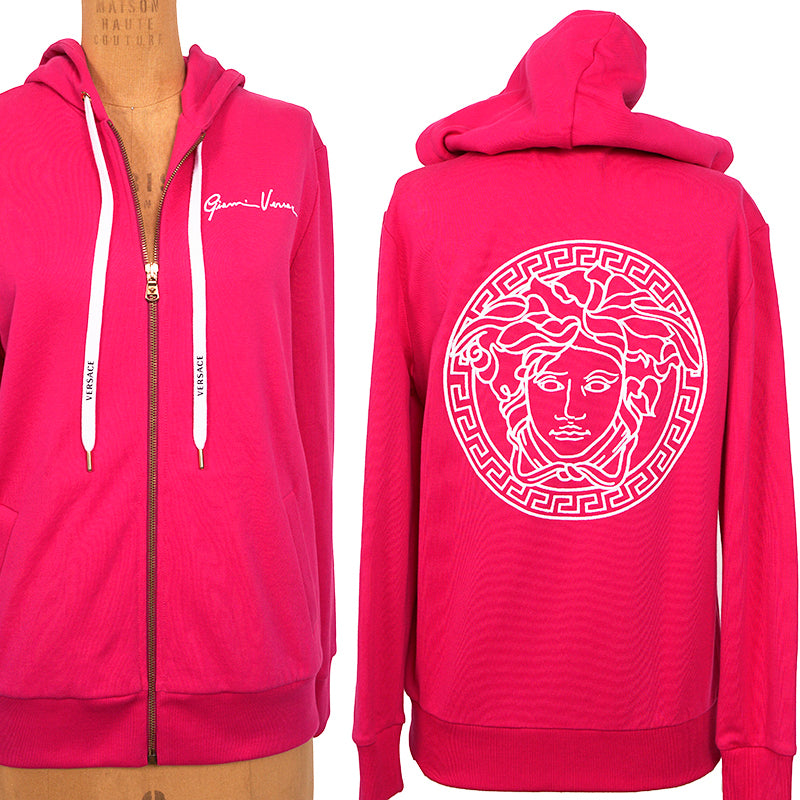 XS NEW $950 VERSACE Woman Hot Pink MEDUSA LOGO Oversize SWEATSHIRT HOODIE JACKET
