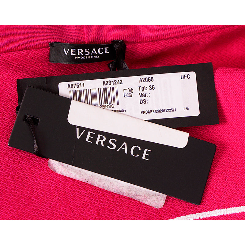 XS NEW $950 VERSACE Woman Hot Pink MEDUSA LOGO Oversize SWEATSHIRT HOODIE JACKET