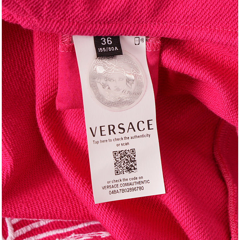 XS NEW $950 VERSACE Woman Hot Pink MEDUSA LOGO Oversize SWEATSHIRT HOODIE JACKET