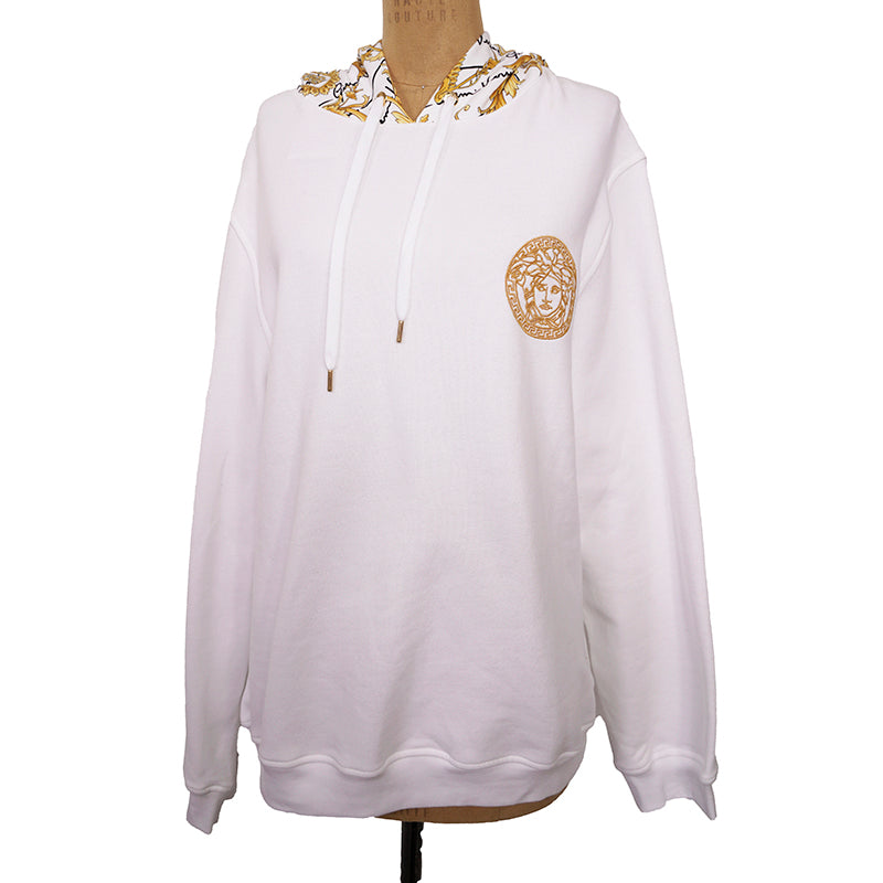 2/3XL NEW $800 VERSACE Men White MEDUSA LOGO BAROQUE HOODIE Embroidered SWEATSHIRT