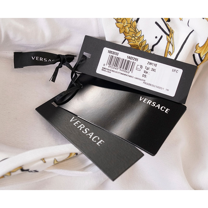2/3XL NEW $800 VERSACE Men White MEDUSA LOGO BAROQUE HOODIE Embroidered SWEATSHIRT