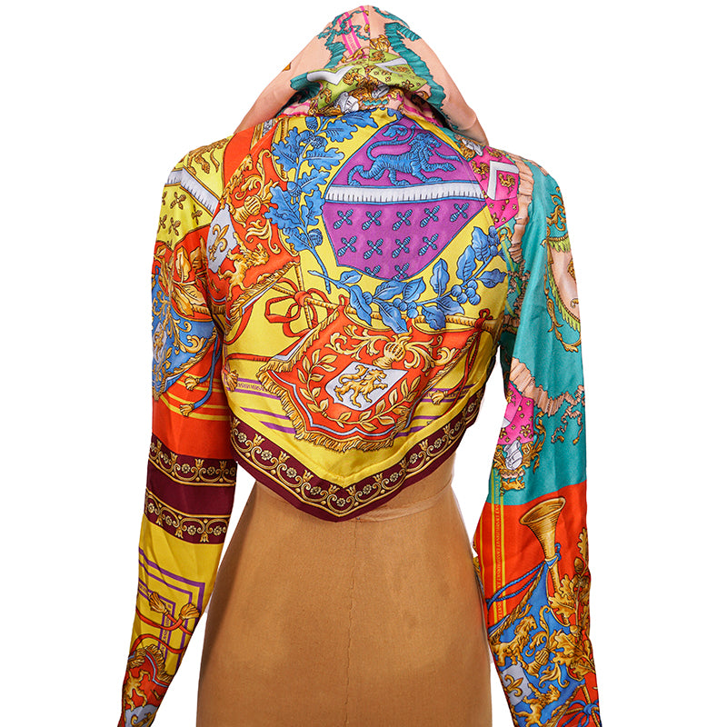 38 NEW $1,275 VERSACE Woman's ROYAL REBELLION Silk Twill Cropped Hoodie TOP XS