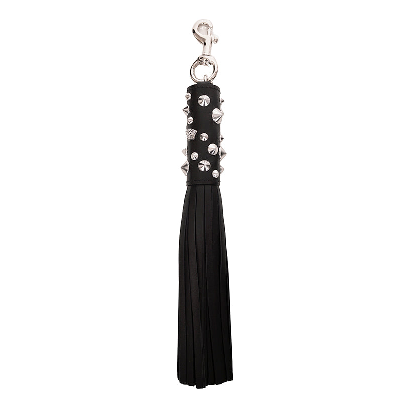 NEW $575 VERSACE RUNWAY Black Leather MEDUSA STUDDED TASSEL KEYCHAIN Bag FOB NWT