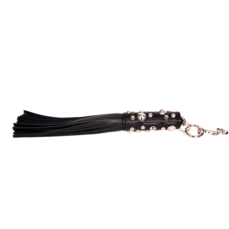 NEW $575 VERSACE RUNWAY Black Leather MEDUSA STUDDED TASSEL KEYCHAIN Bag FOB NWT
