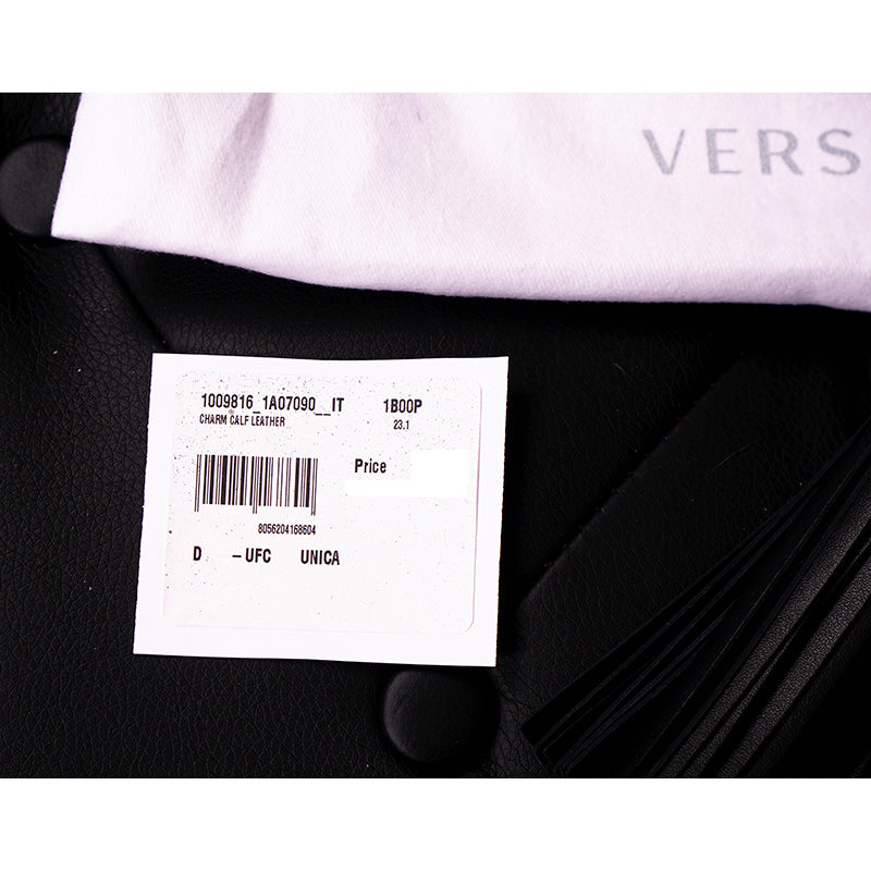 NEW $575 VERSACE RUNWAY Black Leather MEDUSA STUDDED TASSEL KEYCHAIN Bag FOB NWT