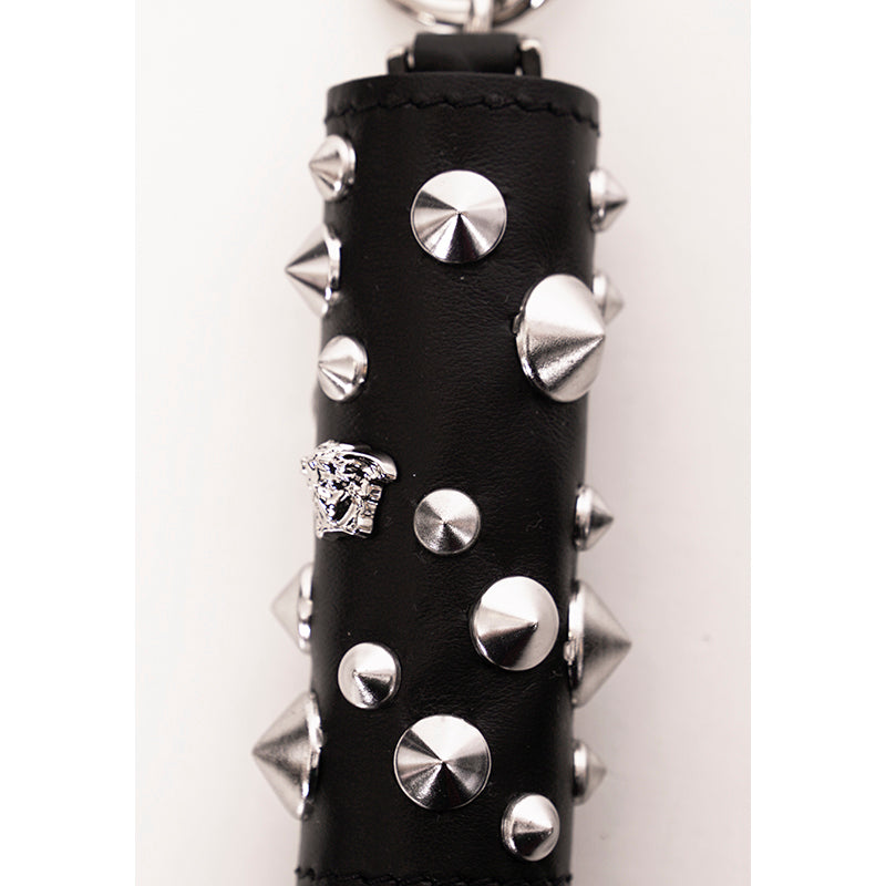 NEW $575 VERSACE RUNWAY Black Leather MEDUSA STUDDED TASSEL KEYCHAIN Bag FOB NWT