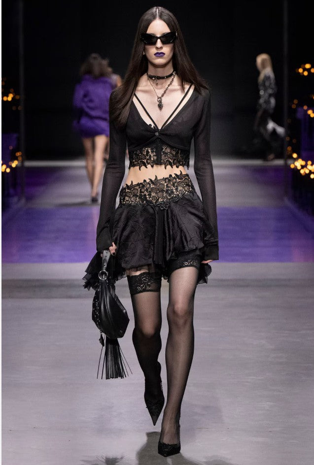 NEW $575 VERSACE RUNWAY Black Leather MEDUSA STUDDED TASSEL KEYCHAIN Bag FOB NWT