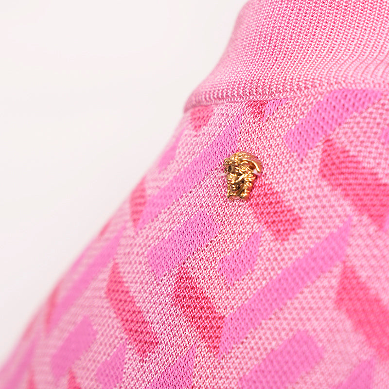 38 NEW $1,375 VERSACE Pink Jacquard LA GRECA Short-Sleeved SWEATER KNIT TOP XS