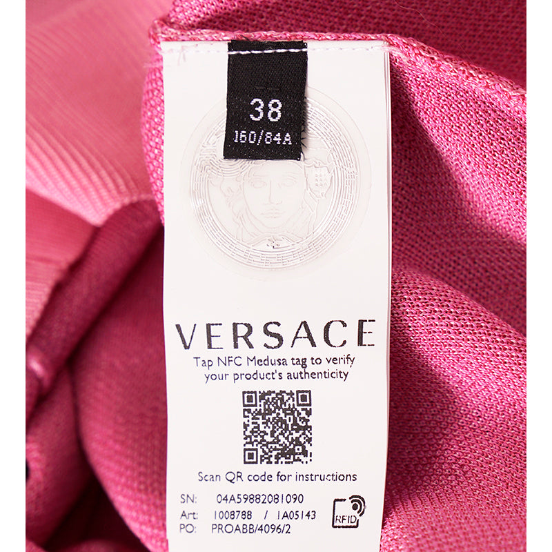 38 NEW $1,375 VERSACE Pink Jacquard LA GRECA Short-Sleeved SWEATER KNIT TOP XS