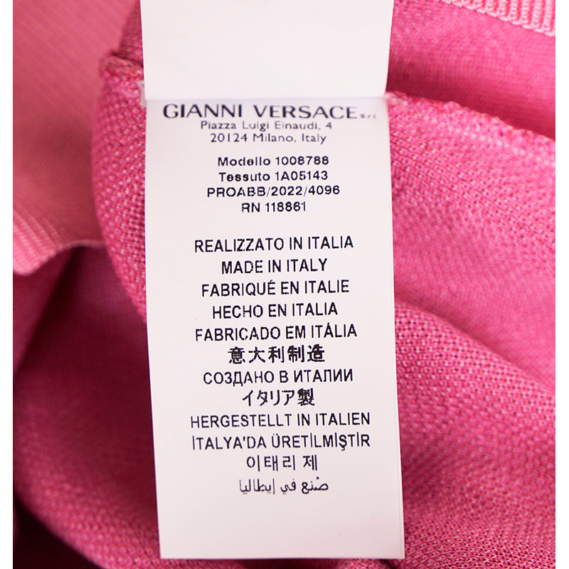 38 NEW $1,375 VERSACE Pink Jacquard LA GRECA Short-Sleeved SWEATER KNIT TOP XS