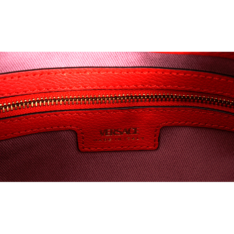 NEW $2325 VERSACE Red Leather LA MEDUSA Drawstring Bucket BAG CHAIN & 2 STRAPS