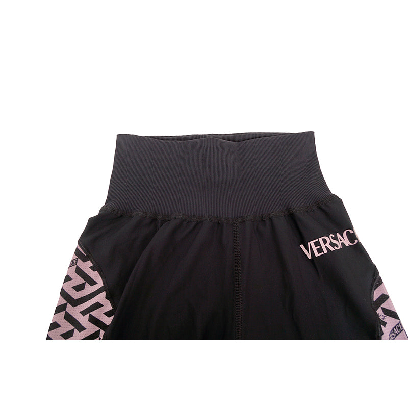 sz 1 XS NEW $525 VERSACE Black PINK LA GRECA Jersey Sport Pants Workout LEGGINGS