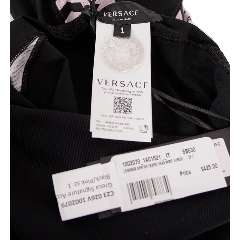 sz 1 XS NEW $525 VERSACE Black PINK LA GRECA Jersey Sport Pants Workout LEGGINGS