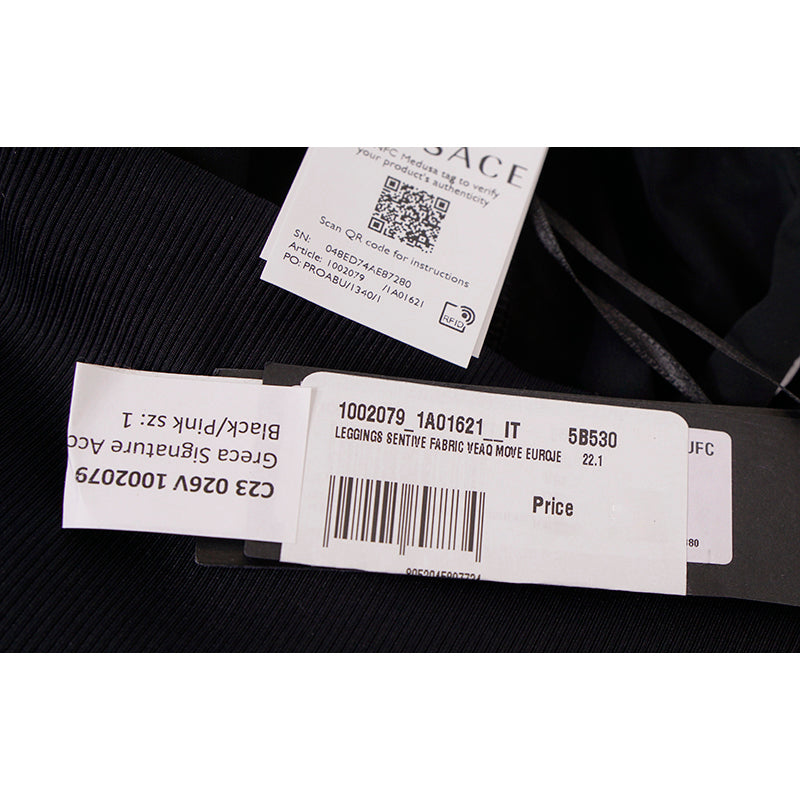 sz 1 XS NEW $525 VERSACE Black PINK LA GRECA Jersey Sport Pants Workout LEGGINGS
