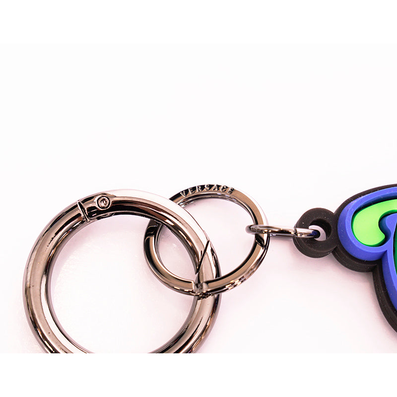 NEW $225 VERSACE Neon Green & Blue SPORTY VARSITY LOGO Silicone KEYCHAIN Bag Fob
