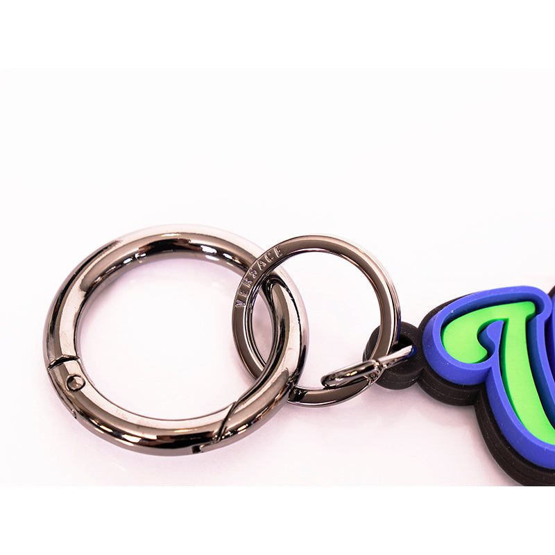 NEW $225 VERSACE Neon Green & Blue SPORTY VARSITY LOGO Silicone KEYCHAIN Bag Fob
