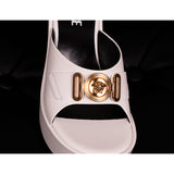 36.5 NEW $1150 VERSACE White Leather GOLD BIGGIE MEDUSA LOGO Mules SANDALS HEELS 8