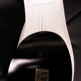 36.5 NEW $1150 VERSACE White Leather GOLD BIGGIE MEDUSA LOGO Mules SANDALS HEELS 8