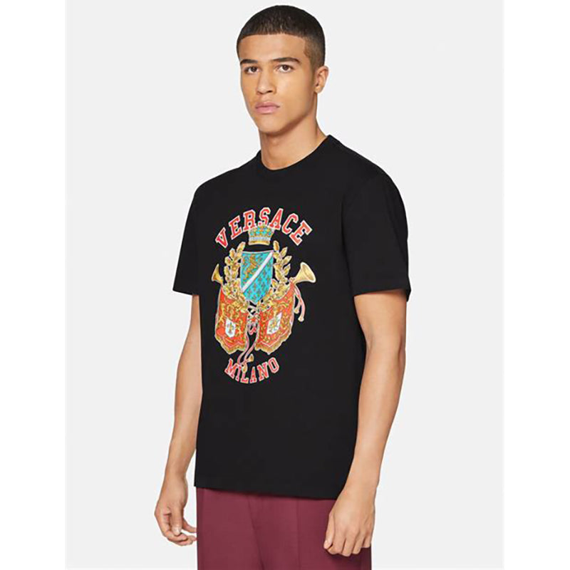 sz XS NEW $525 VERSACE Men's Black ROYAL REBELLION CREST Crew Neck T-SHIRT TEE