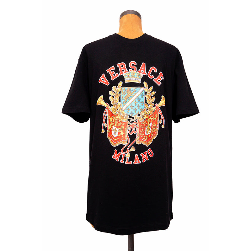 sz XS NEW $525 VERSACE Men's Black ROYAL REBELLION CREST Crew Neck T-SHIRT TEE