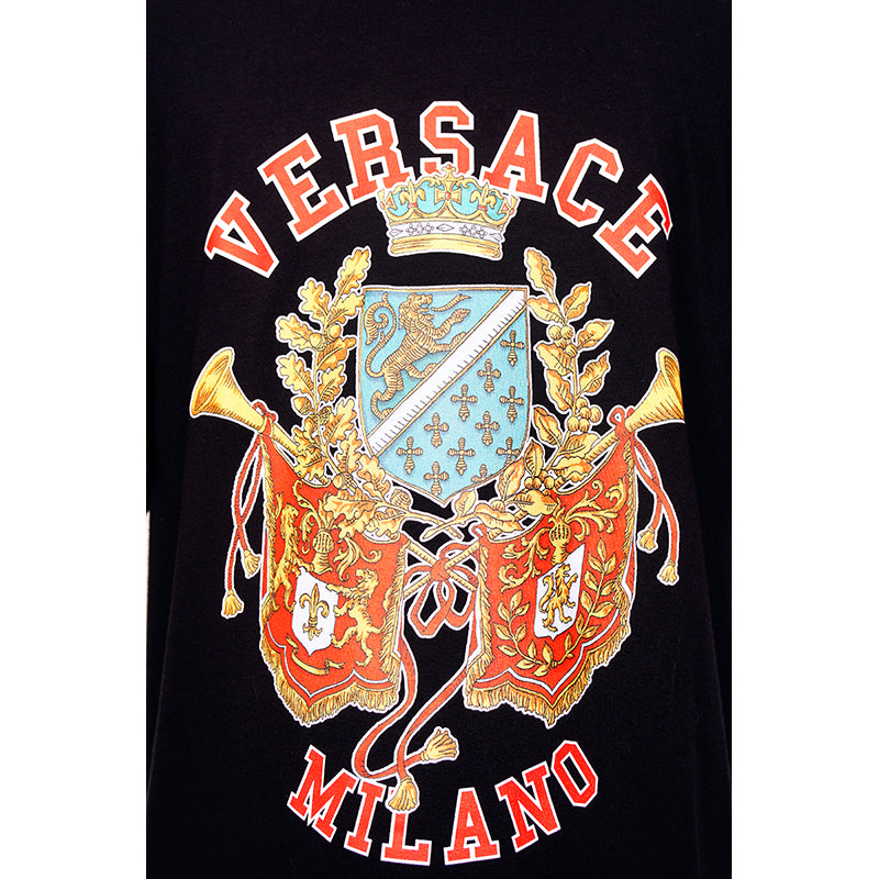 sz XS NEW $525 VERSACE Men's Black ROYAL REBELLION CREST Crew Neck T-SHIRT TEE
