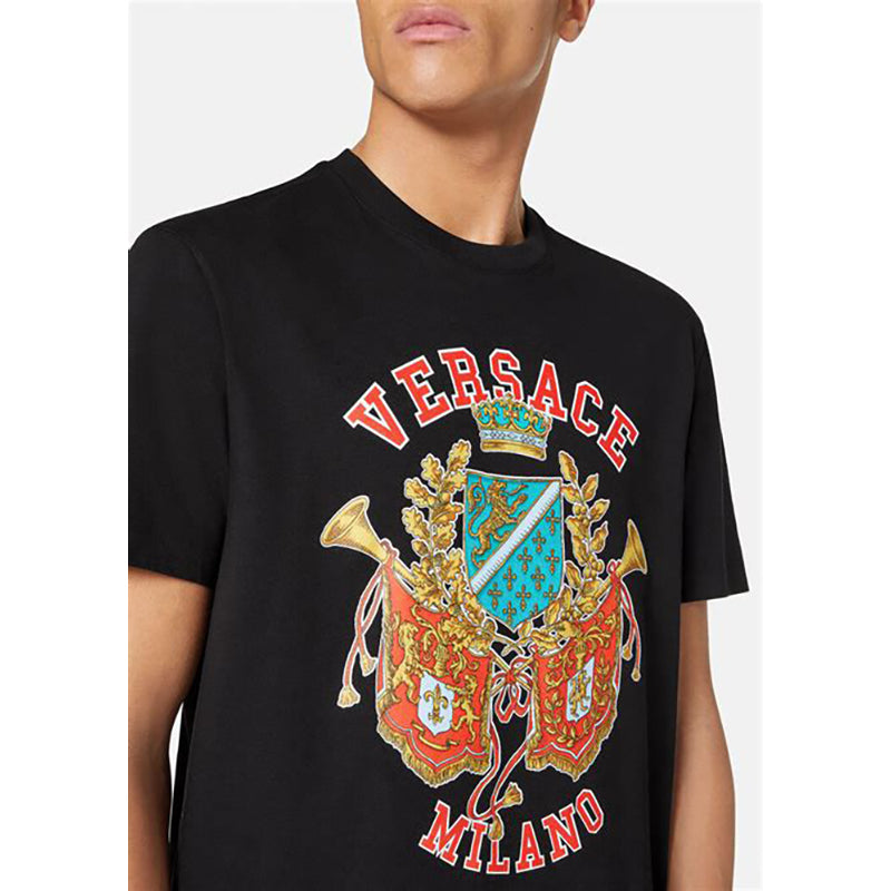 sz XS NEW $525 VERSACE Men's Black ROYAL REBELLION CREST Crew Neck T-SHIRT TEE