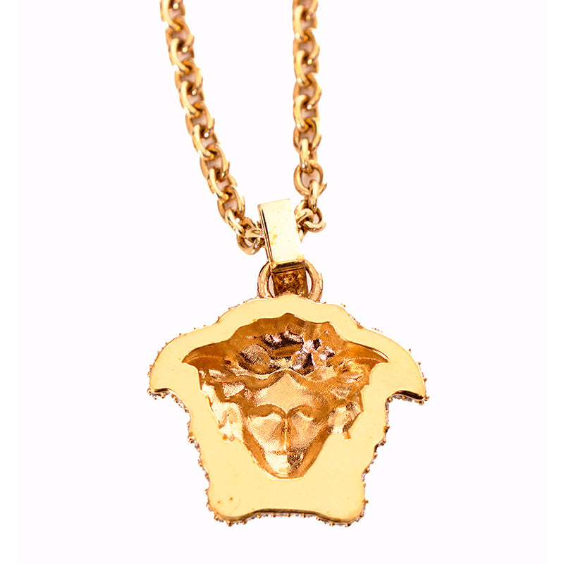 NEW $775 VERSACE Gold Tone Brass CRYSTAL-Embellished LARGE MEDUSA Charm BRACELET