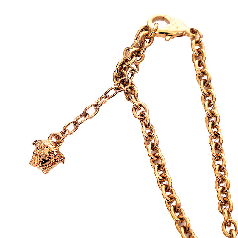 NEW $775 VERSACE Gold Tone Brass CRYSTAL-Embellished LARGE MEDUSA Charm BRACELET