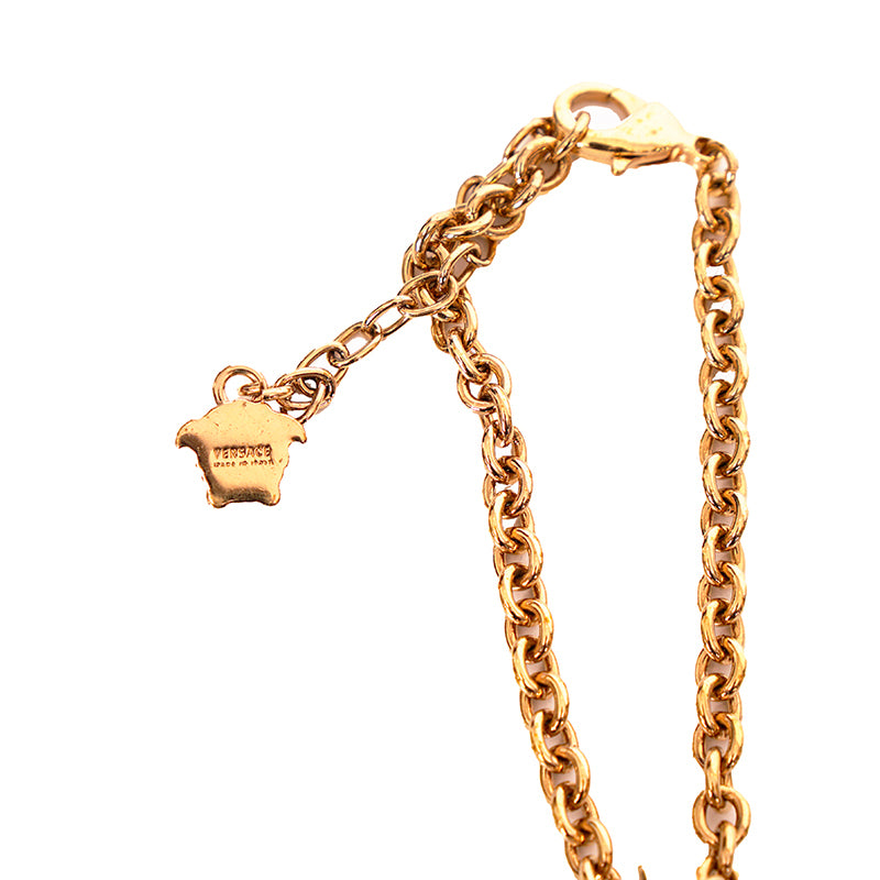 NEW $775 VERSACE Gold Tone Brass CRYSTAL-Embellished LARGE MEDUSA Charm BRACELET