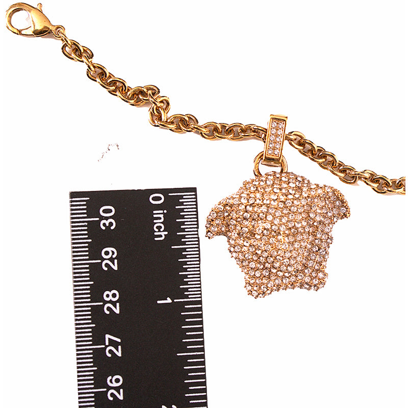 NEW $775 VERSACE Gold Tone Brass CRYSTAL-Embellished LARGE MEDUSA Charm BRACELET