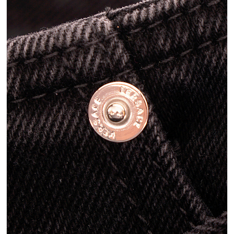 32 NEW $1375 VERSACE Black Dyed Denim BIGGIE LOGO MEDUSA '95 BELT Low Rise JEANS