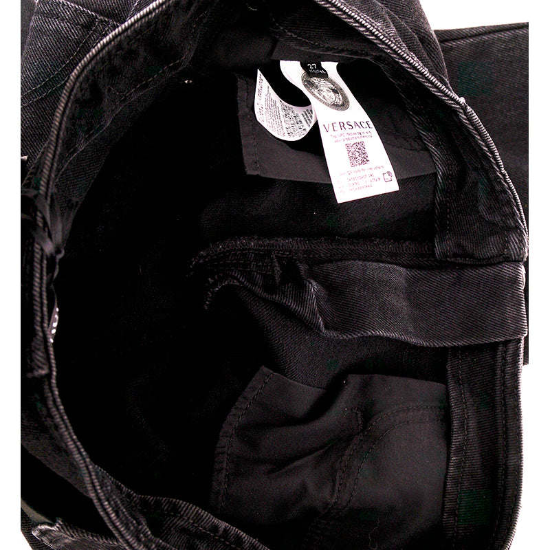 32 NEW $1375 VERSACE Black Dyed Denim BIGGIE LOGO MEDUSA '95 BELT Low Rise JEANS