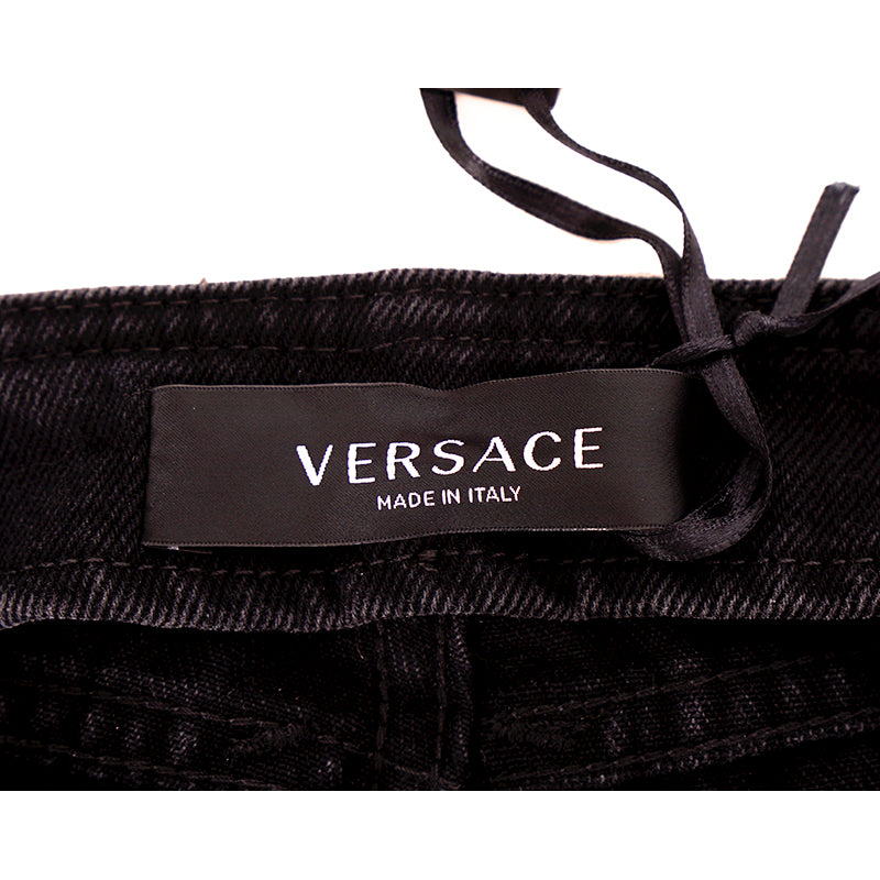 32 NEW $1375 VERSACE Black Dyed Denim BIGGIE LOGO MEDUSA '95 BELT Low Rise JEANS