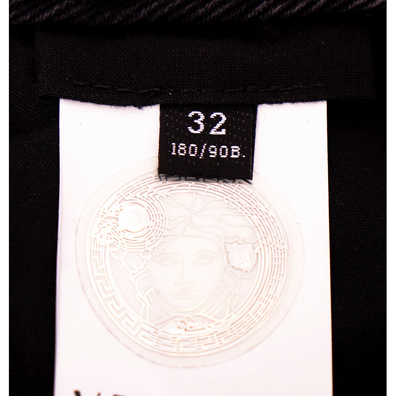 32 NEW $1375 VERSACE Black Dyed Denim BIGGIE LOGO MEDUSA '95 BELT Low Rise JEANS