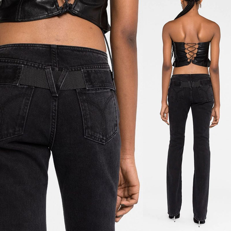 32 NEW $1375 VERSACE Black Dyed Denim BIGGIE LOGO MEDUSA '95 BELT Low Rise JEANS