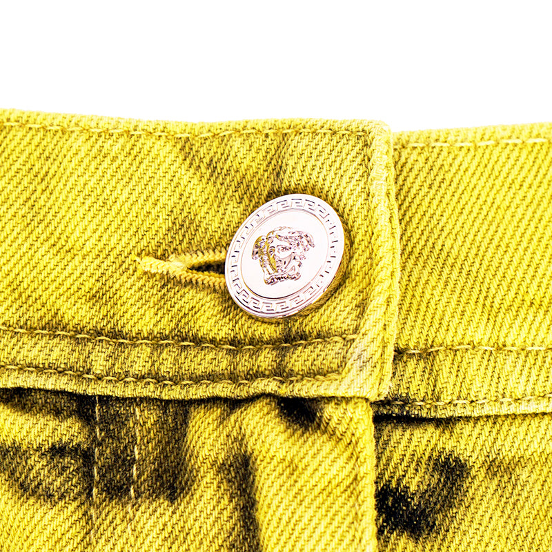 27 & 29 NEW $1675 VERSACE RUNWAY Woman's Acid Yellow Bleach Denim Cargo Pocket JEANS