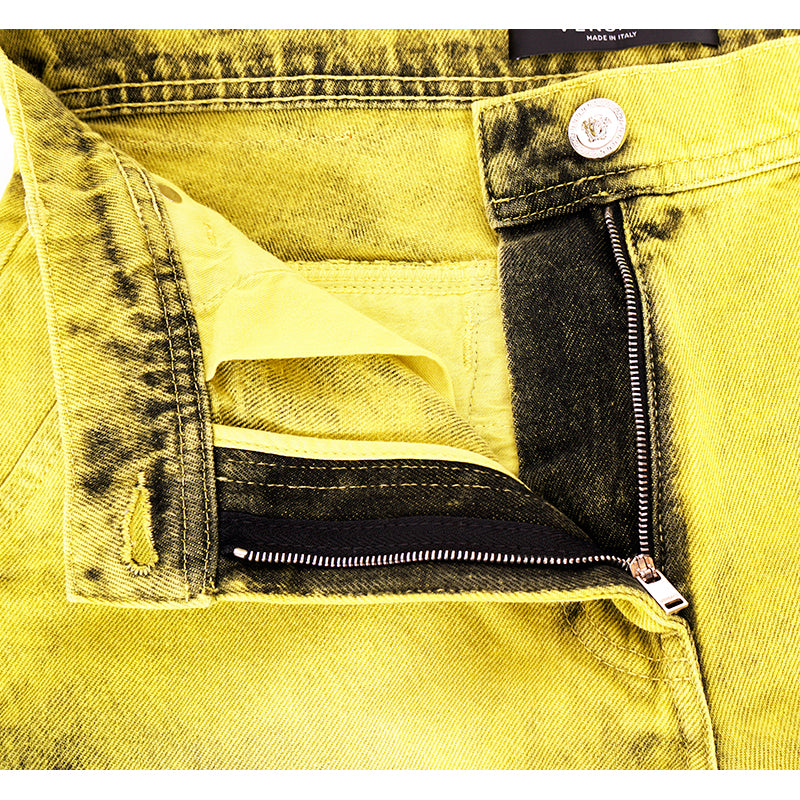 27 & 29 NEW $1675 VERSACE RUNWAY Woman's Acid Yellow Bleach Denim Cargo Pocket JEANS