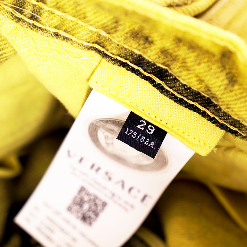 27 & 29 NEW $1675 VERSACE RUNWAY Woman's Acid Yellow Bleach Denim Cargo Pocket JEANS