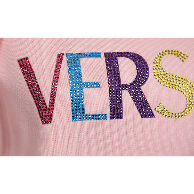 40 NEW $800 VERSACE Woman's CRYSTAL LOGO Cotton CROPPED SWEATSHIRT HOODIE TOP XS