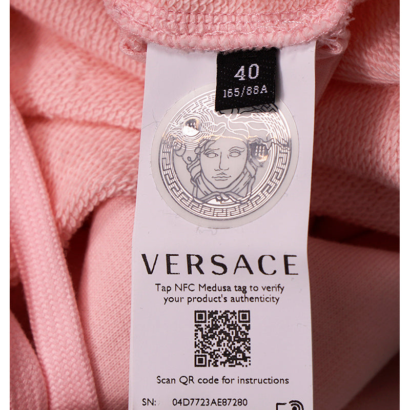 40 NEW $800 VERSACE Woman's CRYSTAL LOGO Cotton CROPPED SWEATSHIRT HOODIE TOP XS