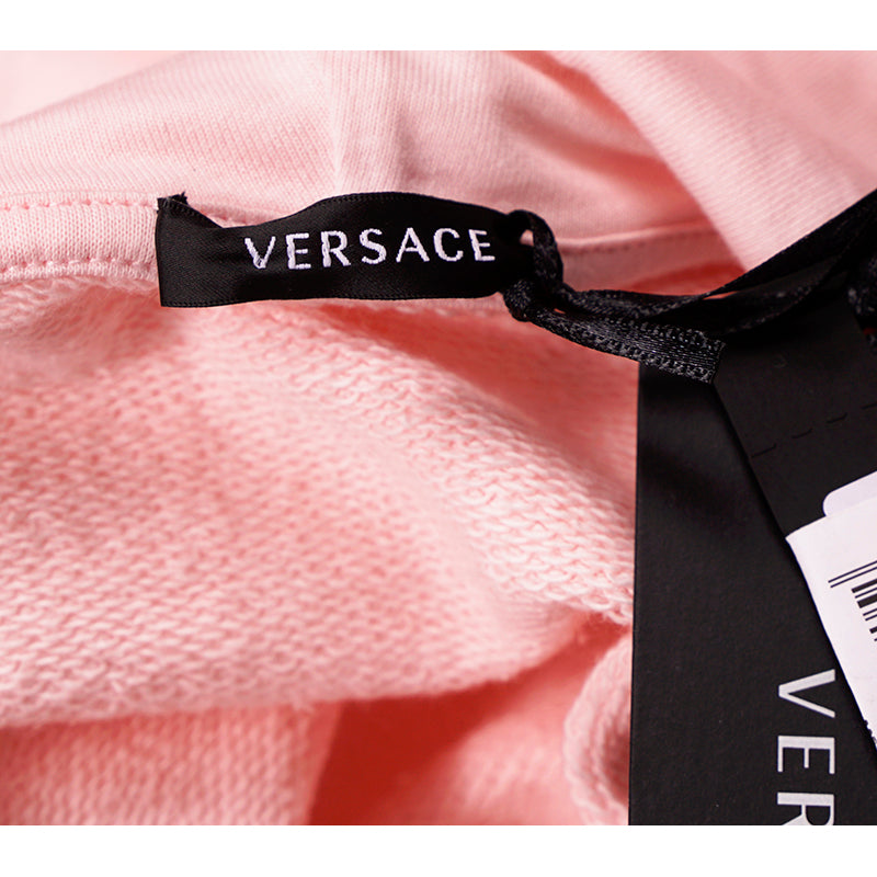 40 NEW $800 VERSACE Woman's CRYSTAL LOGO Cotton CROPPED SWEATSHIRT HOODIE TOP XS