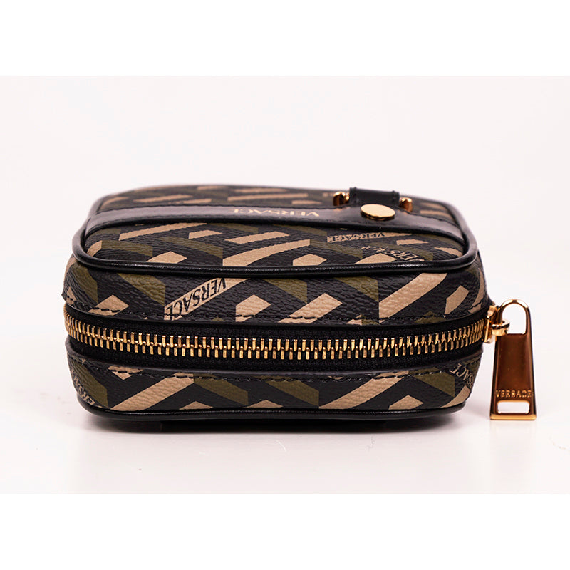 NEW $325 VERSACE Khaki Coated Canvas LA GRECA Coin Purse MODULAR SQUARE POUCH