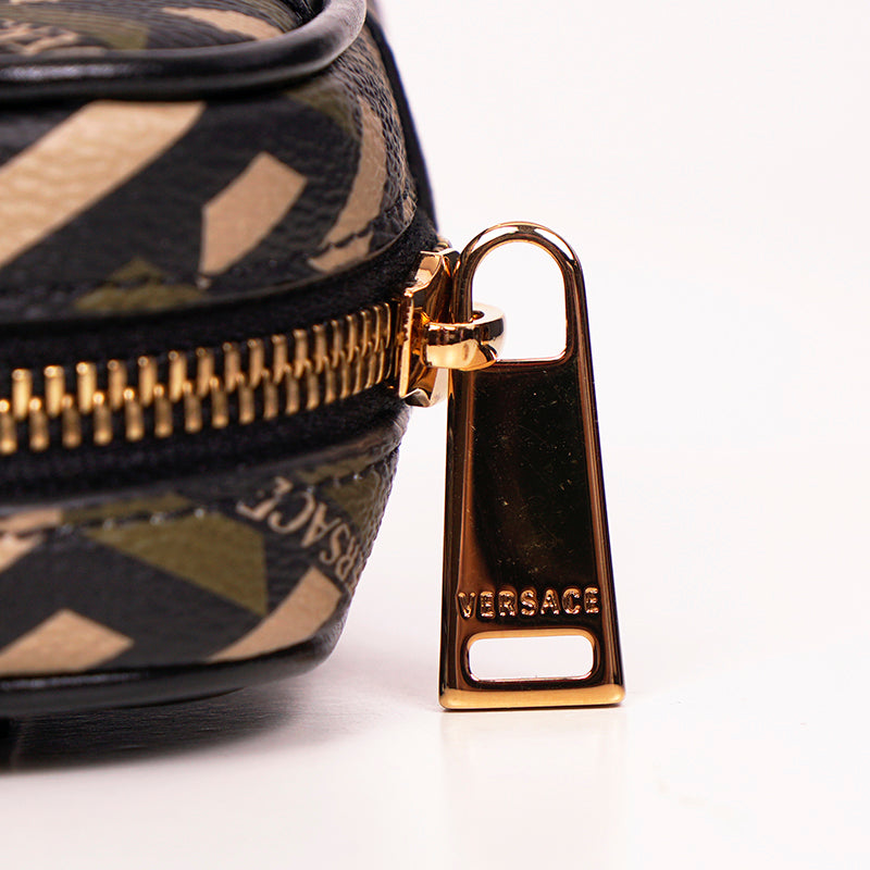 NEW $325 VERSACE Khaki Coated Canvas LA GRECA Coin Purse MODULAR SQUARE POUCH