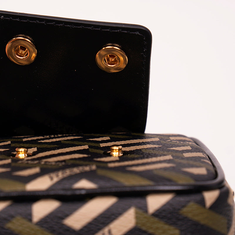 NEW $325 VERSACE Khaki Coated Canvas LA GRECA Coin Purse MODULAR SQUARE POUCH