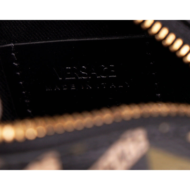 NEW $325 VERSACE Khaki Coated Canvas LA GRECA Coin Purse MODULAR SQUARE POUCH