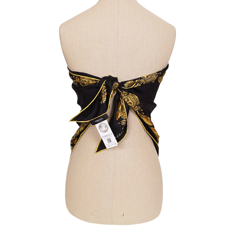 NEW $450 VERSACE Black GOLD MASCHERA BAROQUE MEDUSA HEAD Logo Print SCARF NIB