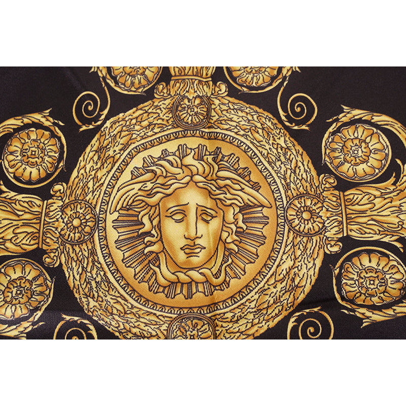 NEW $450 VERSACE Black GOLD MASCHERA BAROQUE MEDUSA HEAD Logo Print SCARF NIB