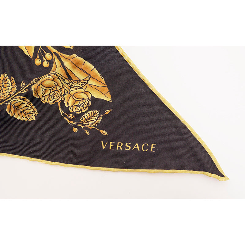 NEW $450 VERSACE Black GOLD MASCHERA BAROQUE MEDUSA HEAD Logo Print SCARF NIB