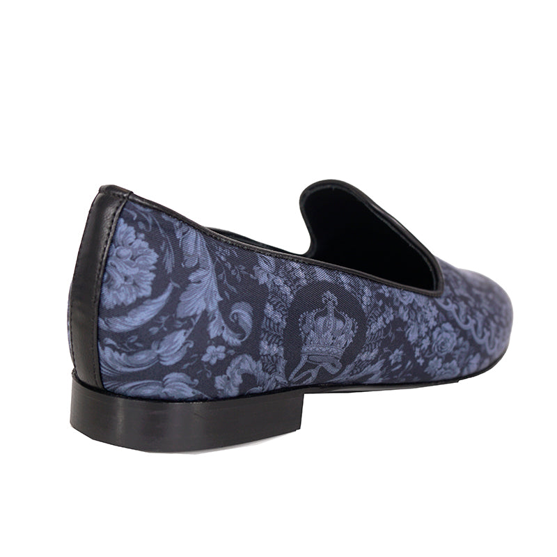 43 10 NEW $850 VERSACE Men's Blue Regal BAROQUE Twill SMOKING SLIPPERS LOAFERS